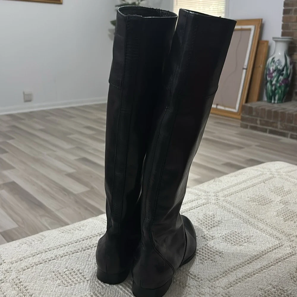 J‎ Crew Tall Troy Leather Riding Black Leather Knee-High Boots Size 5.5